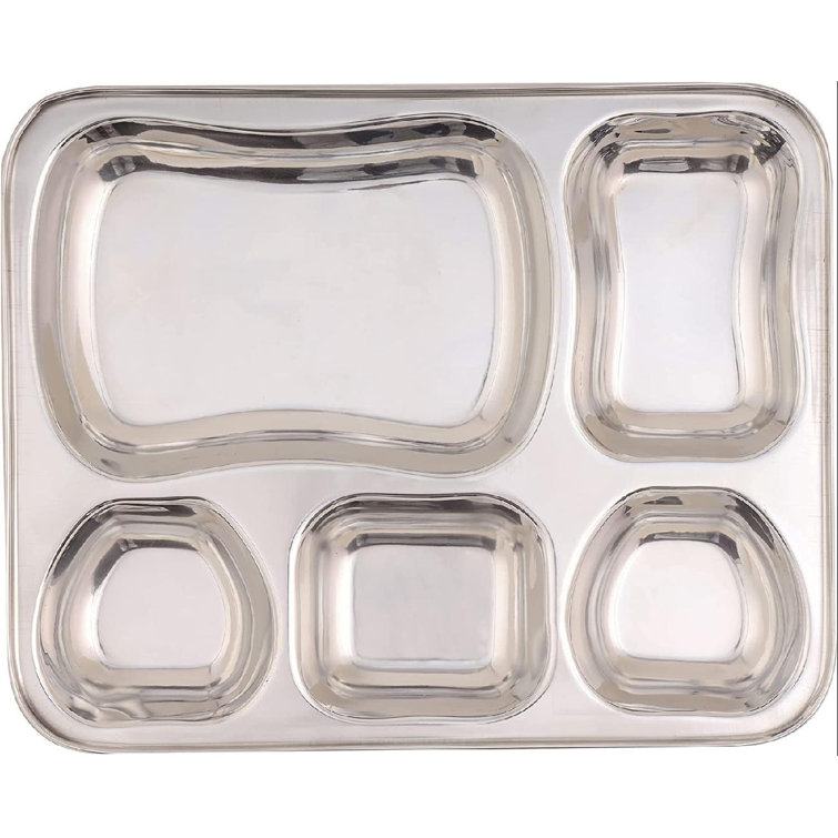 Prep & Savour Stainless Steel Rectangular Divided Plates 5 Sections